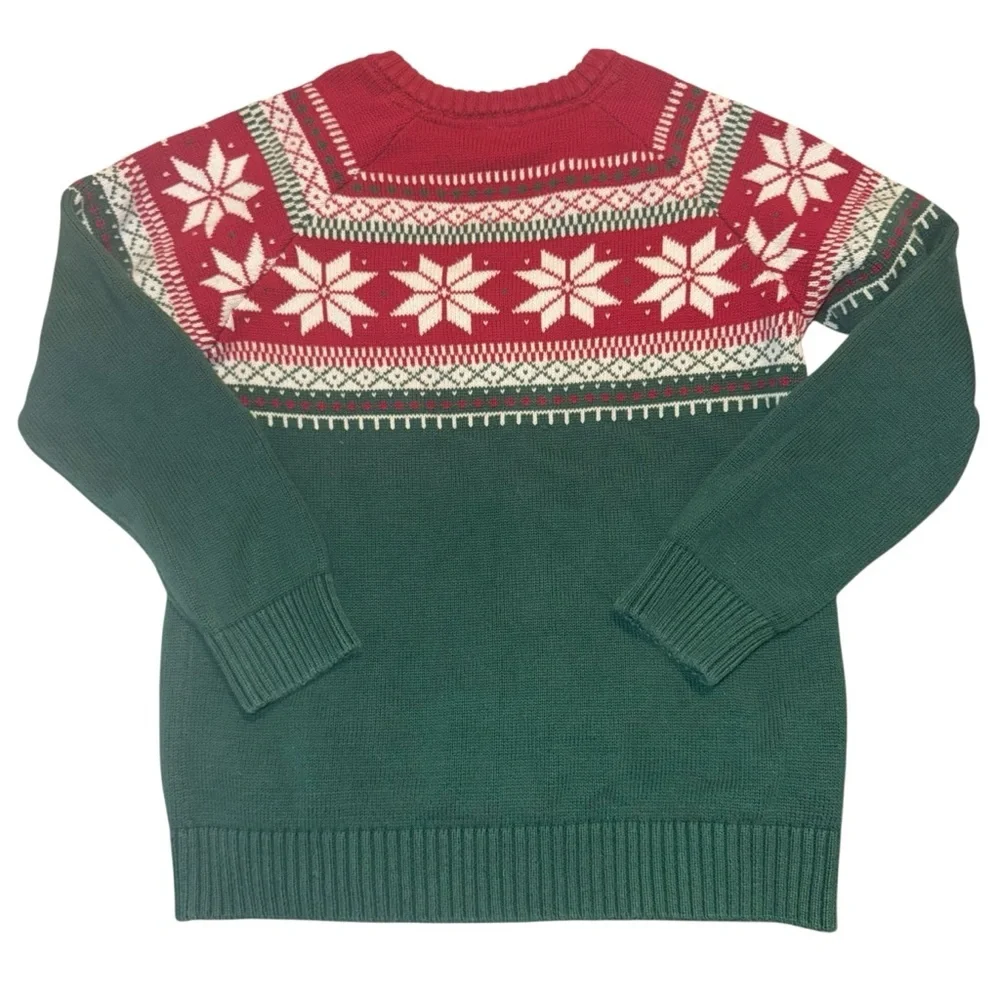 Gymboree Christmas sweater vintage fair‎ isle green red snowflake photo size 7